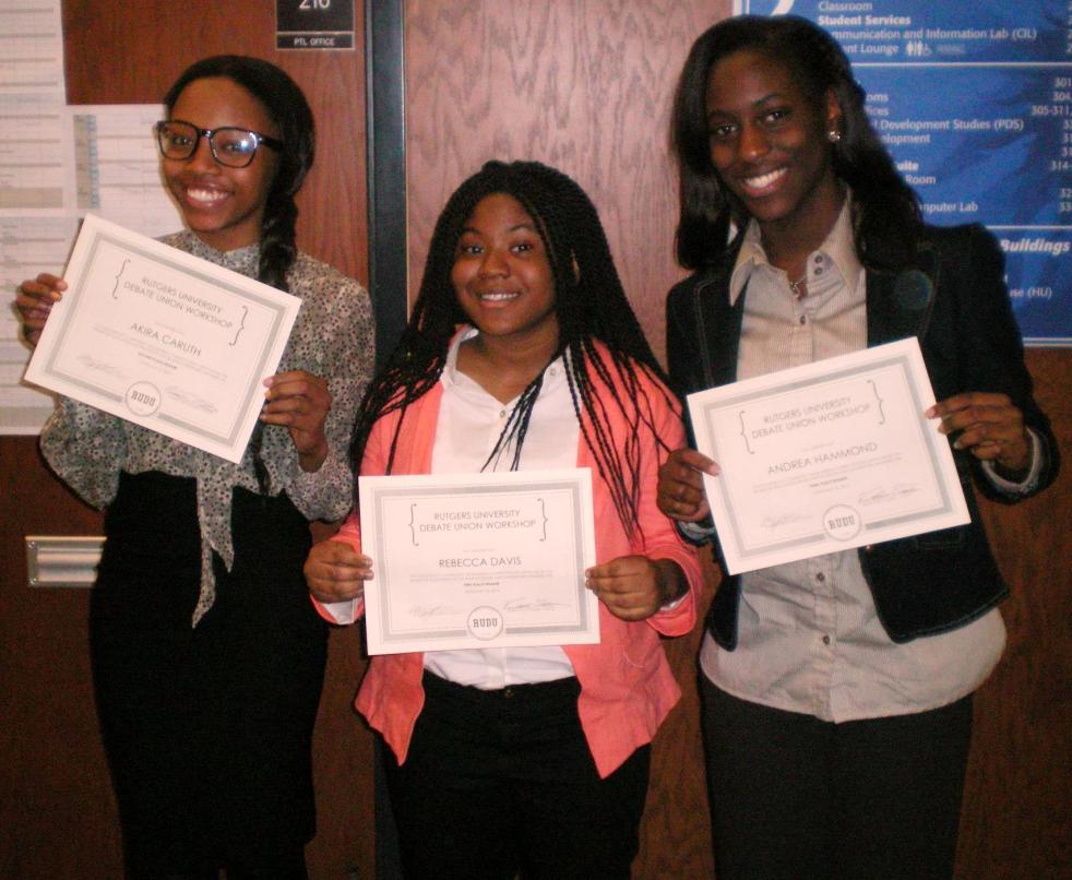 North Star Academy's winning speakers from the May 10th event.  Left to right:  Akira Caruth (2nd), Rebecca Davis (1st), and Andrea Hammond (3rd).